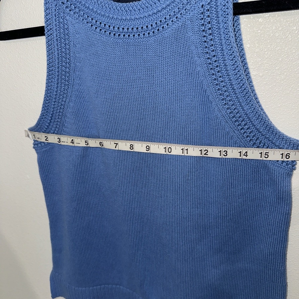 Tommy Hilfiger Womens Crochet Trim Sleeveless Blouse Size L Knit Blue - Picture 11 of 12